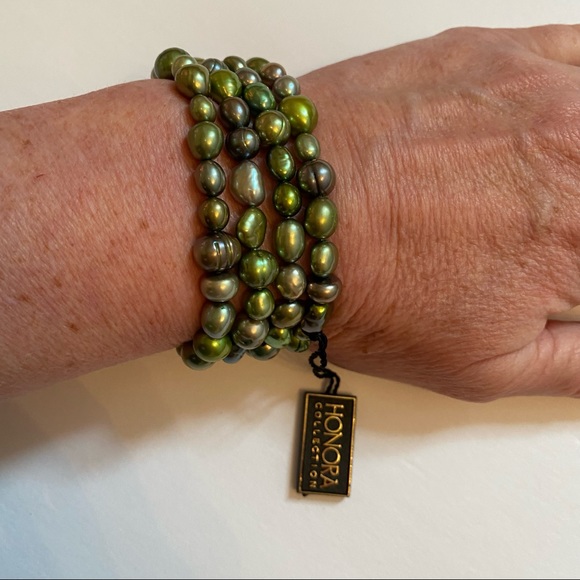 HONORA PEARLS GREEN FRESHWATER 4 FOUR ONE SIZE OS STRETCH NWT NEW IN BOX NIB - Picture 4 of 4